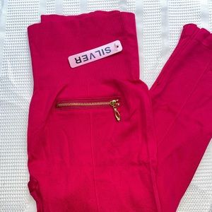 High waist tummy control neon pink leggings
